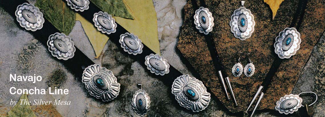 Navajo Concha Line-Native American made traditional Navajo concha style sterling silver jewelry and accessories.
