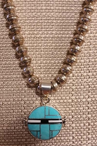 Double-Sided Pendant with Silver Bead Necklace 