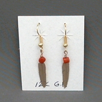 Earrings-Golden Feathers earrings,feather,gold,coral
