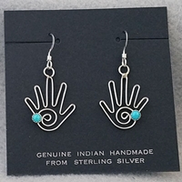 Sterling silver hand earrings by Marilyn Preston, Navajo.