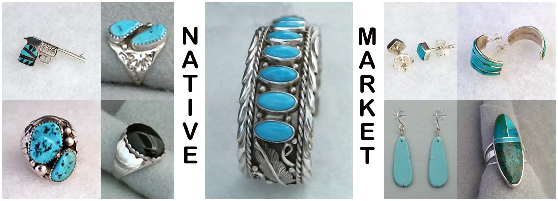 Native Market-Sterling silver jewelry made by various southwestern Native American silversmiths.