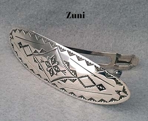Large oval sterling silver barrette, Zuni design, by The Silver Mesa.