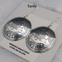 Sterling silver Mimbres Earrings, 1 1/2 inch size, dome style, wires-Turtle design