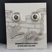 Sterling silver Mimbres post earrings, 1/2 inch size, Sunflower design.