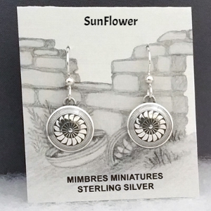 Sterling silver Mimbres Earrings, 1/2 inch size, dome style, wires-SunFlower design