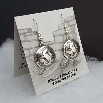 Sterling silver Mimbres Earrings, 5/8 inch size, dome style, wires-Mountain Sheep design