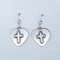 Sterling silver Heart & Cross Earrings.  Made in USA.