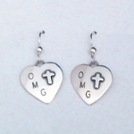 Sterling silver Heart & Cross/OMG Earrings.  Made in USA.
