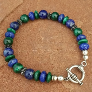 Natural Lapis and Malachite Toggle Bracelet
