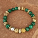 Natural Malachite and Picture Jasper Stretch Bead Bracelet