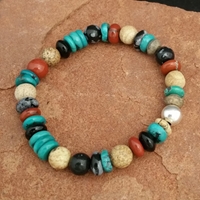 Multi-stone Bead Stretch Bangle Bracelet stretch, bangle, bead, bracelet, turquoise, jasper, onyx