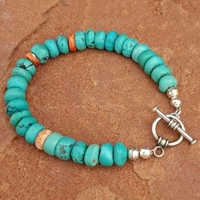 Natural Turquoise and Orange Spiney Oyster Shell Toggle Bracelet