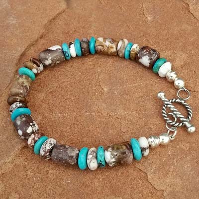 Natural Wild Horse Magnesite and Turquoise Toggle Bracelet