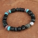 Natural Bead Stretch Bracelet with Arizona Zebra Agate and Blue Gem Turquoise