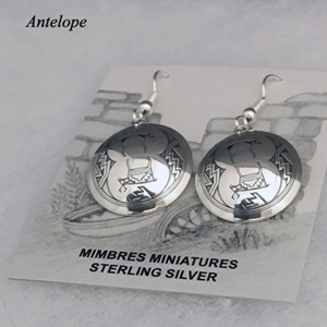 Sterling silver Mimbres earrings, Antelope design, with wires.