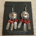 Earrings-Shield with Feathers, Coral  - 1065-C