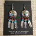 Earrings-Shield with Feathers, Coral & Turquoise - 1065-TC