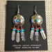Earrings-Shield with Feathers, Coral & Turquoise - 1065-TC