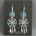 Earrings-Dream Catcher, feathers 