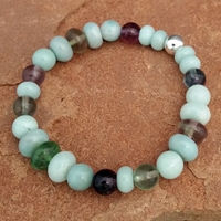 Natural rainbow flourite and amazonite bead stretch  bracelet