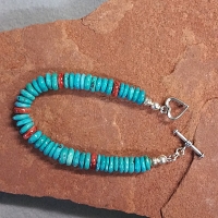 Turquoise and Spiney Oyster Toggle Bracelet 