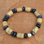 Denim Blue and Picture Jasper Stretch Bangle Bracelet 