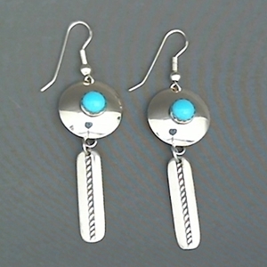 Two-piece sterling silver earrings with turquoise.  Made in the USA.