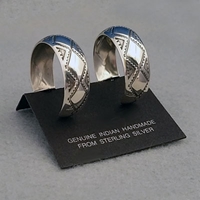 Side view-Sterling silver post hoop earrings, Diamond Back design, by The Silver Mesa.