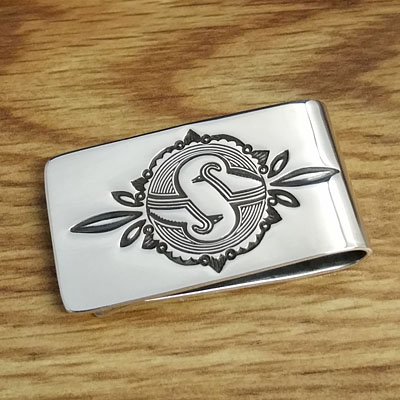 Sterling silver money clip with Mimbres Mountain Sheep design.