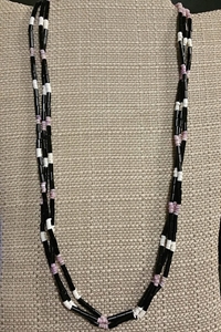 Black Onyx, Purple Cebu & Moonshell Necklace 